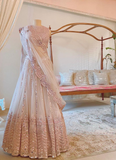Party Wear Baby Pink Soft Net Foil Mirror Work Lehenga Choli