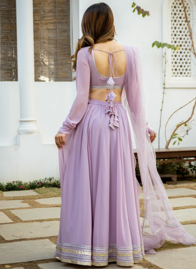 Plain Gota Patti Work Georgette Light Lavender Lehenga Choli