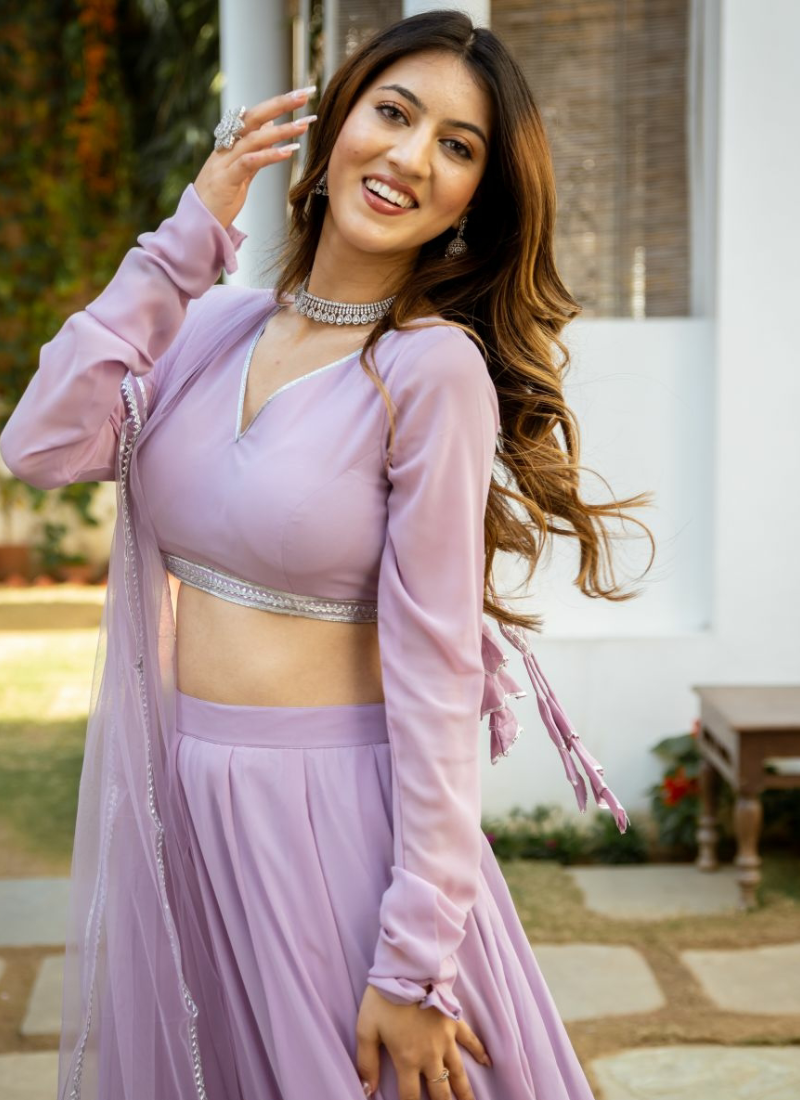 Plain Gota Patti Work Georgette Light Lavender Lehenga Choli