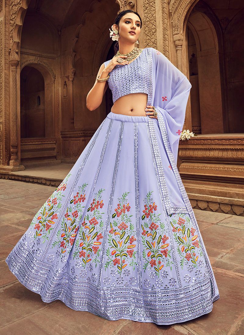 Prettiest Lavender Floral Embroidered Georgette Lehenga Choli