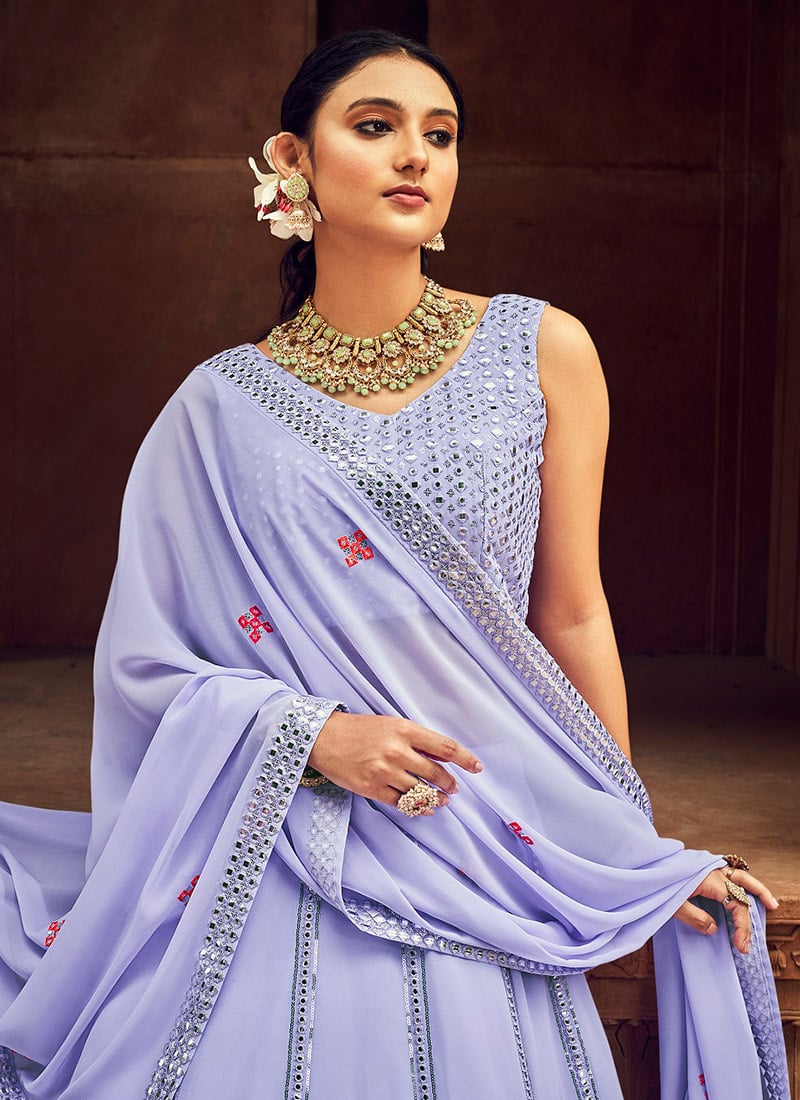 Prettiest Lavender Floral Embroidered Georgette Lehenga Choli