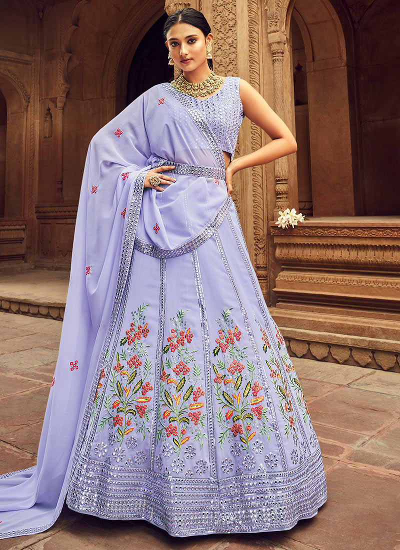 Prettiest Lavender Floral Embroidered Georgette Lehenga Choli