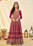 Magenta Pink Georgette Thread Work Long Anarkali Dress