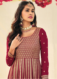 Magenta Pink Georgette Thread Work Long Anarkali Dress