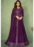 Thread Sequence Work Purple Georgette Anarkali Salwar Kameez