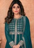 Shamita Shetty Teal Blue Georgette Anarkali Suit Design