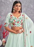Sea Green Floral Embroidery Work Georgette Lehenga Choli