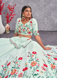 Sea Green Floral Embroidery Work Georgette Lehenga Choli
