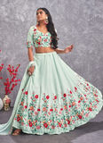 Sea Green Floral Embroidery Work Georgette Lehenga Choli