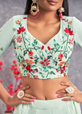 Sea Green Floral Embroidery Work Georgette Lehenga Choli