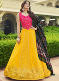 Sequence Embroidered Georgette Yellow Lehenga For Haldi Function