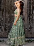 Sequence Zari Work Georgette Green Party Wear Lehenga Choli