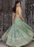Sequence Zari Work Georgette Green Party Wear Lehenga Choli