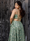 Sequence Zari Work Georgette Green Party Wear Lehenga Choli