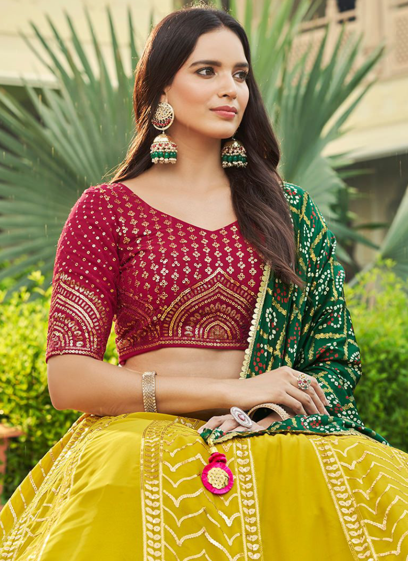 Stunning Georgette Yellow Thread Sequence Work Lehenga Choli