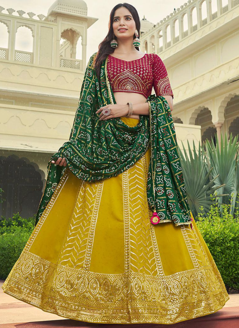 Stunning Georgette Yellow Thread Sequence Work Lehenga Choli