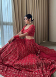 Thread Sequence Work Georgette Dark Red Lehenga Choli Set
