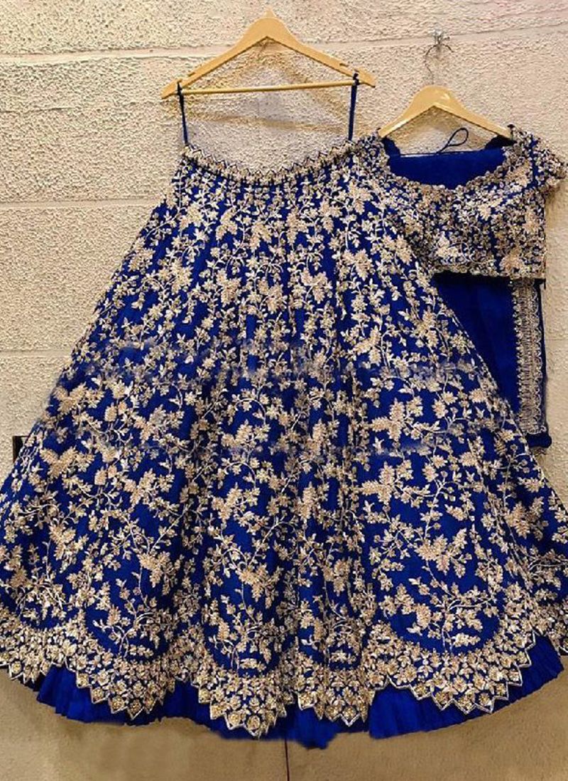 Trending Thread Embroidered Art Silk Blue Lehenga Choli
