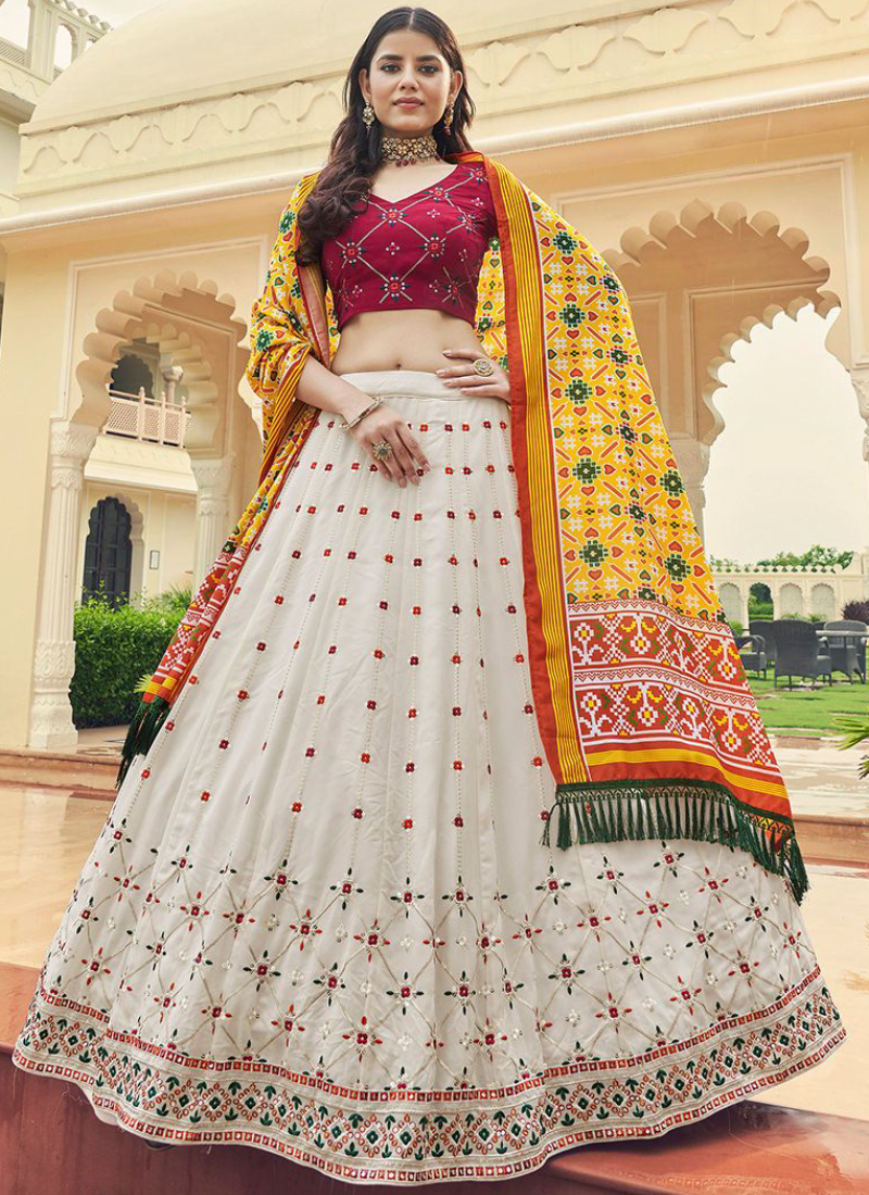 Trending Thread Sequence Work Georgette White Lehenga Choli