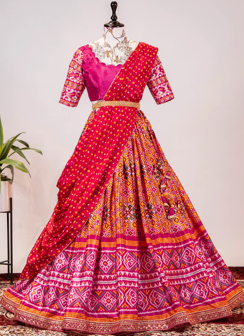 Yellow Patola Printed Chinon Sequence Work Lehenga Choli
