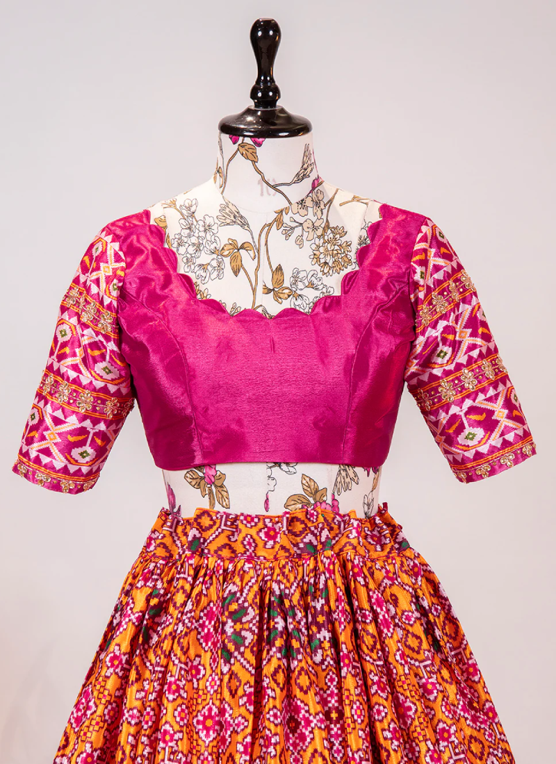 Yellow Patola Printed Chinon Sequence Work Lehenga Choli