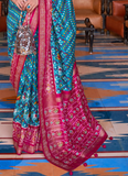 Blue Traditional Pure Patola Silk Saree With Contrast Pallu
