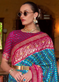 Blue Traditional Pure Patola Silk Saree With Contrast Pallu