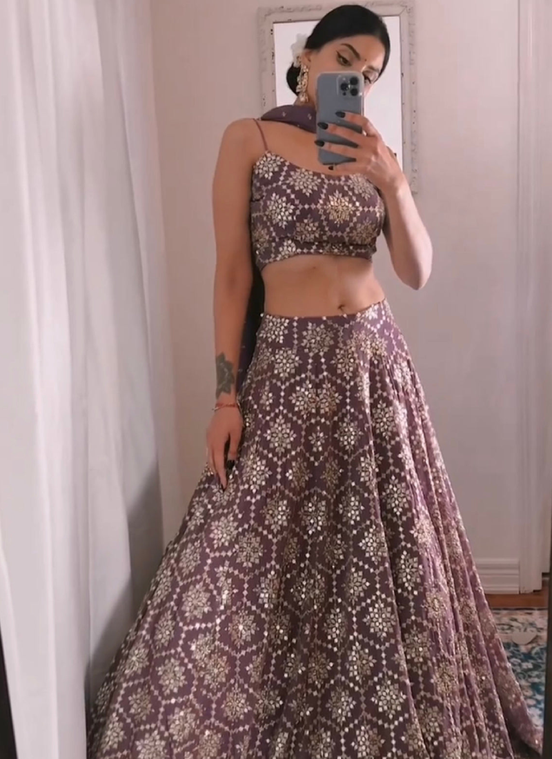 light purple thread sequence work georgette party wear lehenga