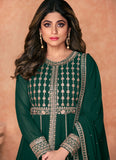 Thread Embroidery Work Georgette Green anarkali dress for women