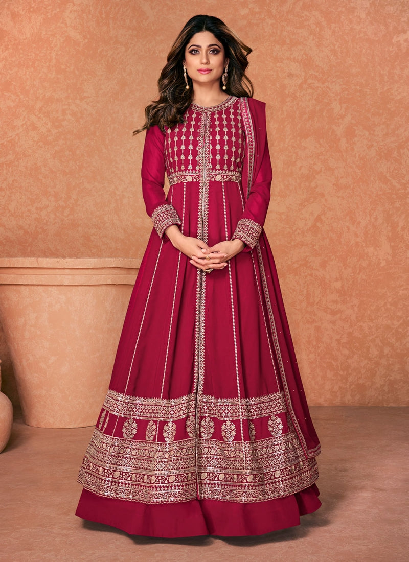 Maroon Color Georgette Floor Length Simple Anarkali Dress