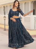 Attractive Teal Blue Sequence Georgette Lehenga Choli