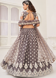 Grey Zari Sequence Work Soft Net Lehenga Choli For Wedding