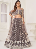 Grey Zari Sequence Work Soft Net Lehenga Choli For Wedding