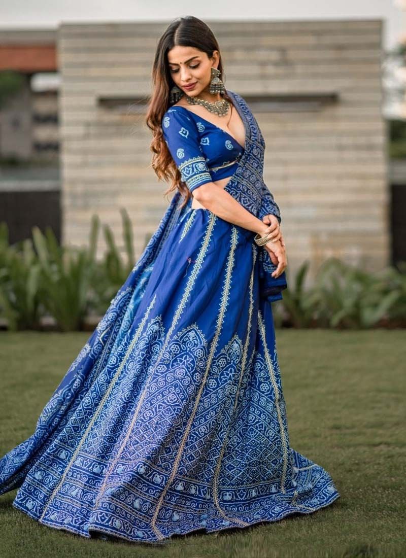 blue bandhani dress Traditional Design Blue Bandhani Dress, BANDHEJ PRINT OUTFIT #24681