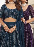 Attractive Teal Blue Sequence Georgette Lehenga Choli