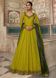 Georgette Thread Embroidered Lime Green Amazing Gown