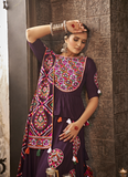 Kediya Style Choli With Embroidered Rayon Purple Navratri Lehenga