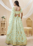 Mulberry Silk Sky Blue Paper Work Lehenga Choli For Party