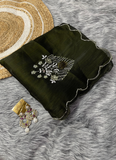 Elegant Olive green Jimmy choo party wear handwork and cutdana saree