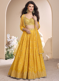 Amazing yellow Viscose Jacquard party wear lehenga with zari embroidery