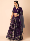 Purple Designer Georgette Lehenga choli with sequin and zari embroidery.