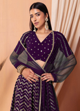 Purple Designer Georgette Lehenga choli with sequin and zari embroidery.