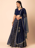 Mesmerizing Navy Blue Georgette lehenga choli with sequin and zari work