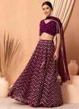 Beautiful Mahroon Party wear georgette lehenga with sequin zari work.