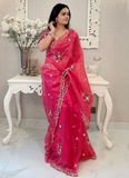 Pure soft Organza silk Festive saree with sequin and aarco border.