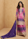 Beautiful Pink Chinon silk Party wear Palazzo suit with sequin work.