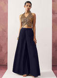 Alluring Blue Jacquard croptop and crepe palazzo perfect for a party.