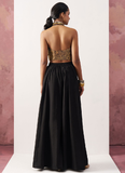 Amazing Black Indowestern Jacquard croptop and Crepe palazzo set