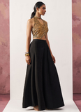 Amazing Black Indowestern Jacquard croptop and Crepe palazzo set