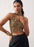 Amazing Black Indowestern Jacquard croptop and Crepe palazzo set